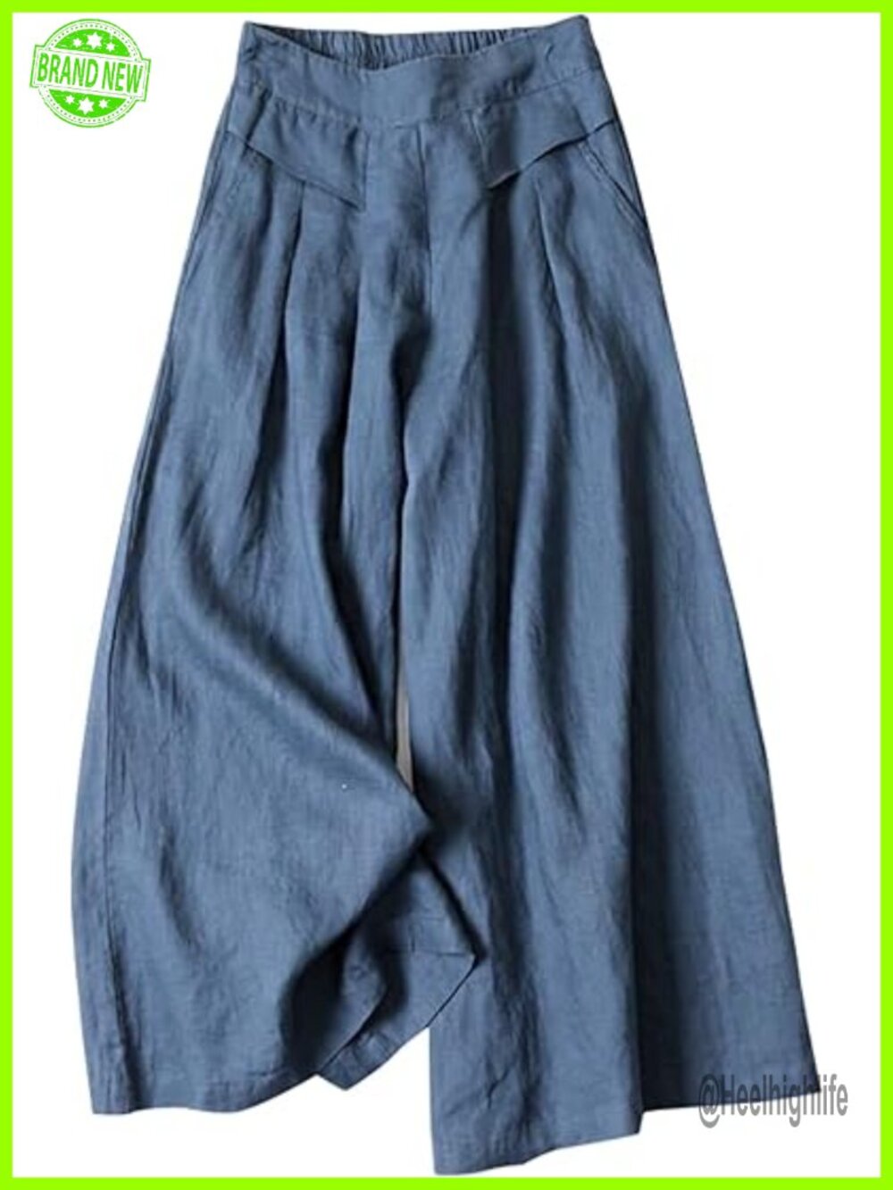 Wide Leg Linen Blend Palazzo Pants with Pockets Elastic Waist Casual